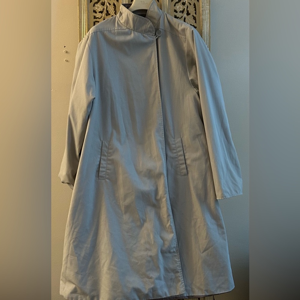 Reversible storm trench coat mauve grey gray belted midi vintage - Picture 4 of 7